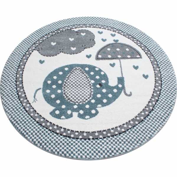 KIds Joy Blue Elephant White Rug